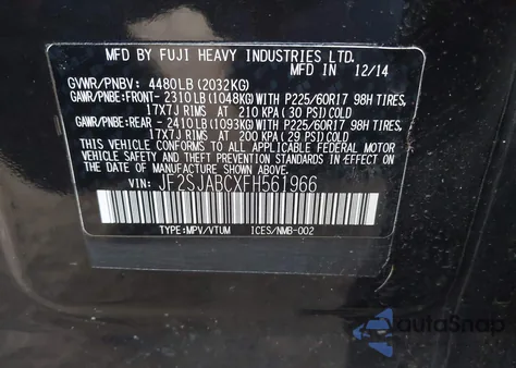 2015 Subaru Forester 2.5I z USA, uszkodzony, nr VIN JF2SJABCXFH561966